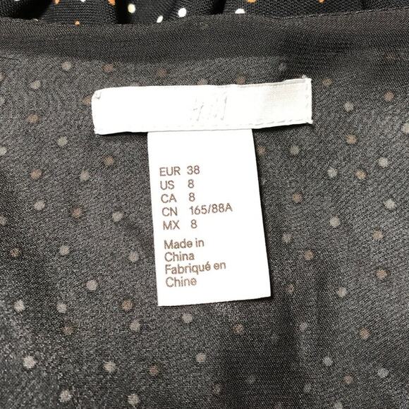 H&N Polka-Dot Black V-Neck Long Bell Sleeve Shift Mini Women Dress 8 - Picture 3 of 9